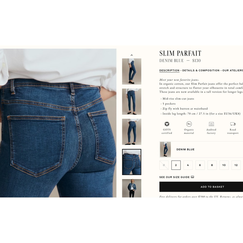 Sezane Slim Parfait Jeans Denim Blue 24 NWOT - Picture 6 of 11